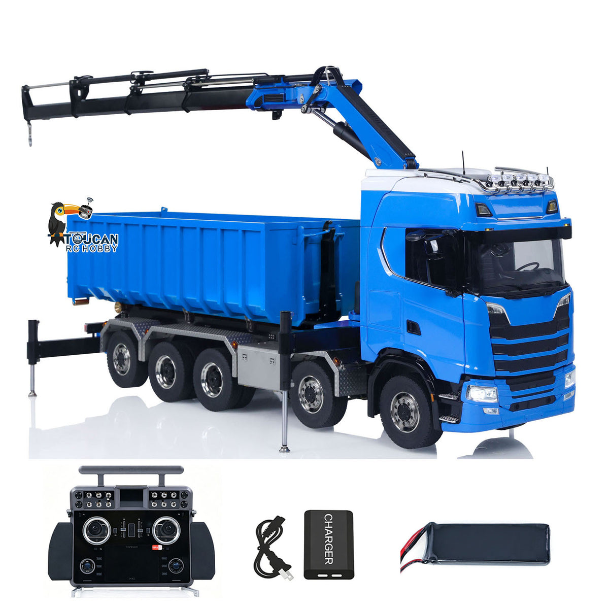 TOUCAN RC HOBBY LXY 770S 1:14 5 Axles 10x10 Metal Chassis RC Hydraulic Dump Truck Remote Control Crane Full Roll Off Dumper Frsky XE Lite RC Vehicle Model