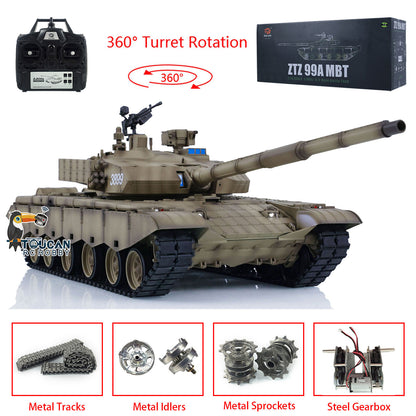 2.4G Henglong 1/16 7.0 Upgraded Chinese 99A RTR RC Military Model Radio Controlled Aromored Vehicle Tank 3899A Metal Track DIY