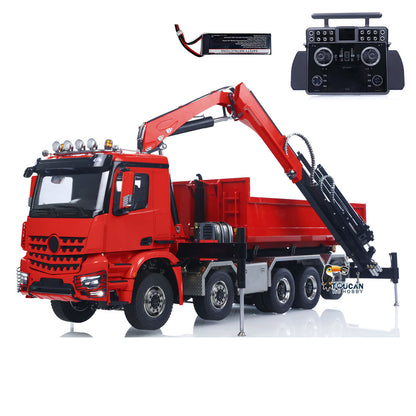 1/14 10x10 RC Hydraulic Crane Dump Truck Radio Control Full Dumper Lorry with U-shaped Short High Standard Bucket Timber Flatbed
