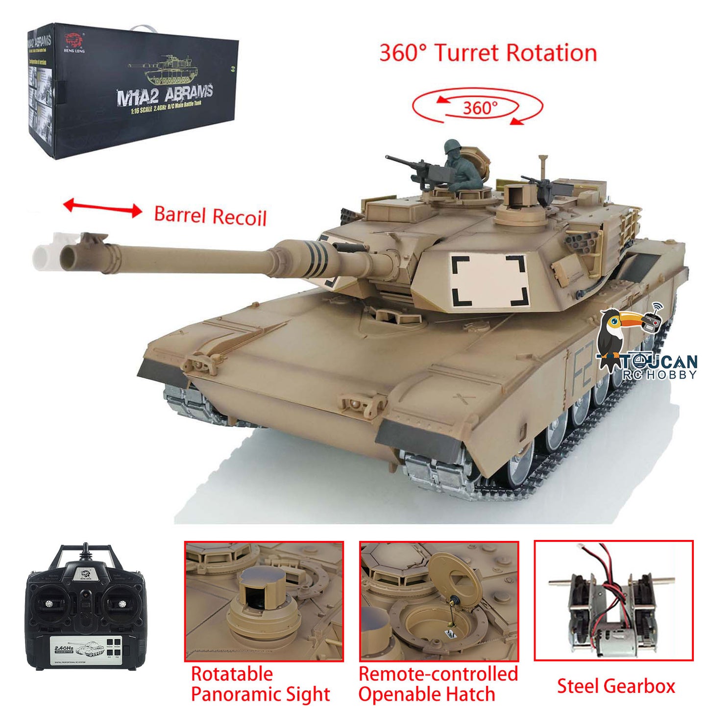 Henglong 1/16 7.0 3918 Remote Control Tracked Road Wheeled Car RC Tank Abrams Openable Hatch BB Shooting Infrared Combating