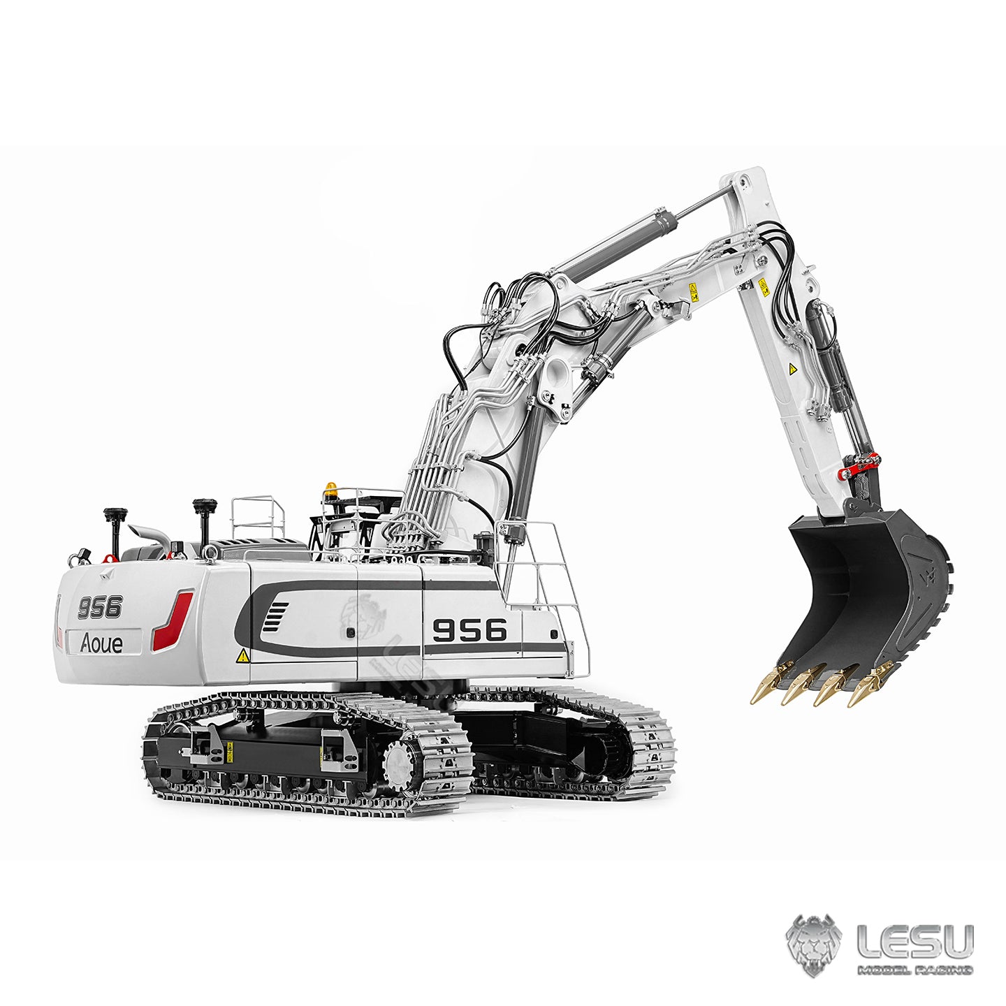 LESU LR956 1/14 Metal RC Excavator B0040 3-arm Hydraulic Digger Brushless Motor Lighting System Dual-Pump Electronic Display Screen for Hobbyists
