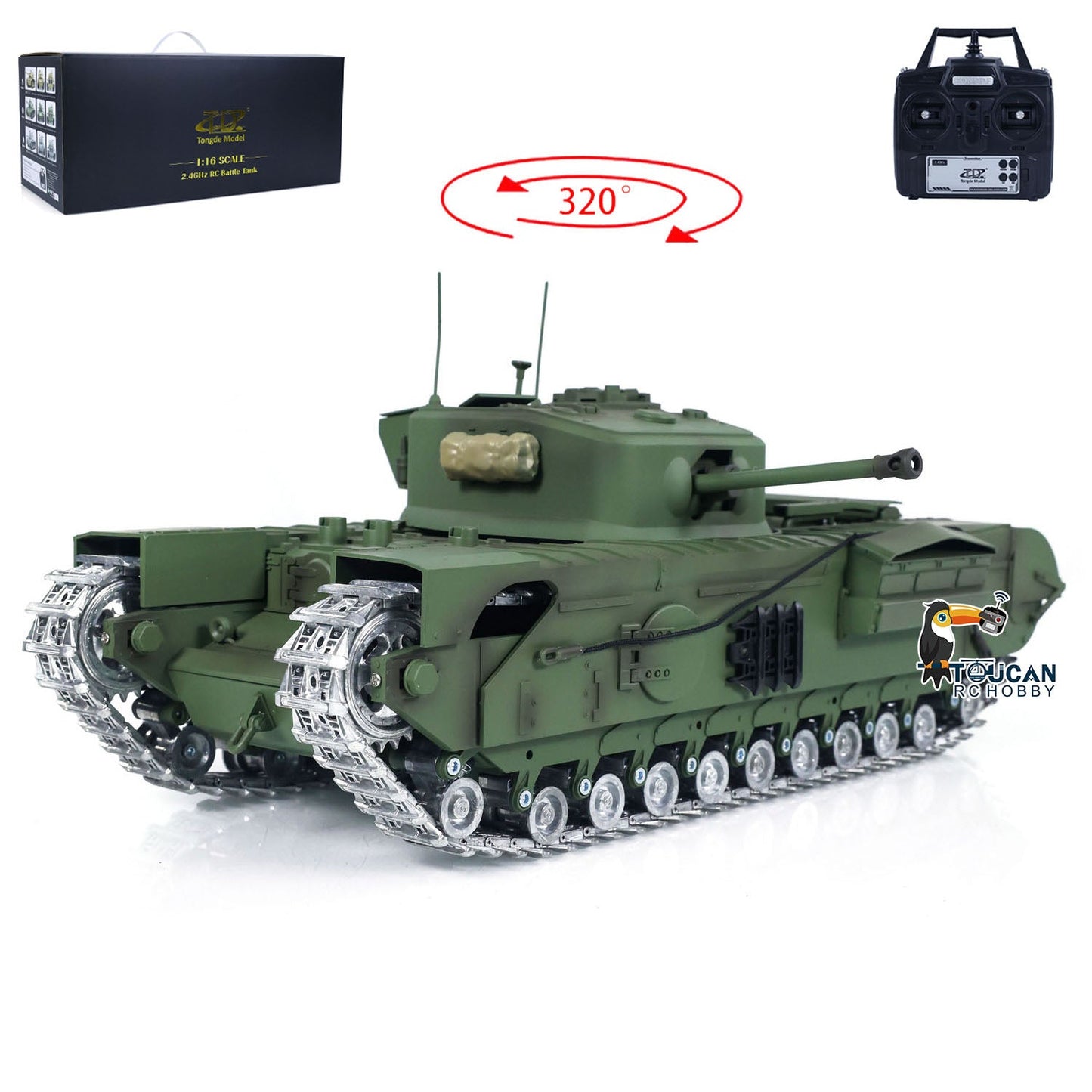 US Stock Tongde 1/16 Military RC Tank Churchill Mk.VII Metal Tracks Wheels Gearbox Infrared Battle Model Radio Control Armored Vehicles Battery