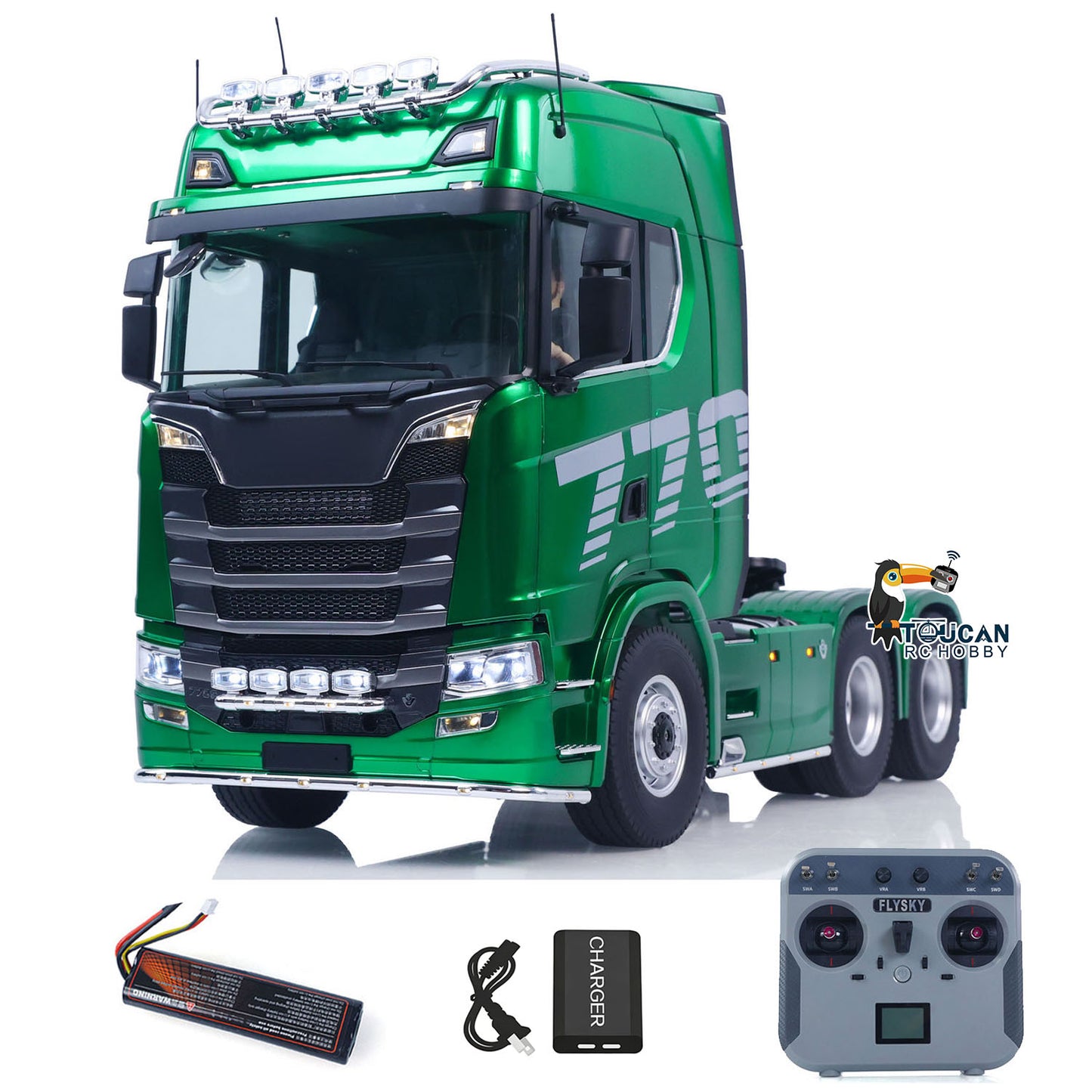 KABOLITE 770S-100 Metal 1/14 RC Tractor Truck RTR 2-Speed Transmission 6x6 Differential Lock Light & Sound System Cab Suspension Electric Windshield Wipers for Trailer Towing
