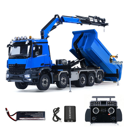 Toucanhobby 1/14 10x10 Metal RC Hydraulic Roll on off Crane Dumper Truck Tipper Vehicle 3-Speed Gearbox Rear Steering Lift XELite Controller 9-way Reversing Valve Light