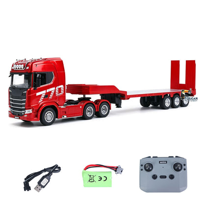 TOUCAN RC HOBBY US Stock HUINA 770S 1/24 Remote Control Tractor Truck W/ Light Sound System Manual Support Legs Tail Board 3Axle Semi Flatbed Trailer