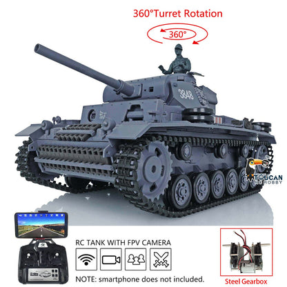 TOUCAN RC HOBBY Henglong 1/16 Plastic 7.0 3848 3849 Panzer III H L RC Tank FPV 360 Degree Turret Infrared System BB Smoke Steel Driving Gearbox Metal Barrel