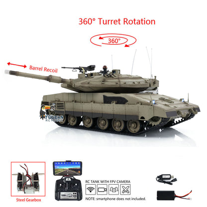 Henglong 3958 1/16 RC Tanks IDF Merkava MK IV Standard FPV Camera Driving Gearbox 360 Rotating Barrel Recoil Models