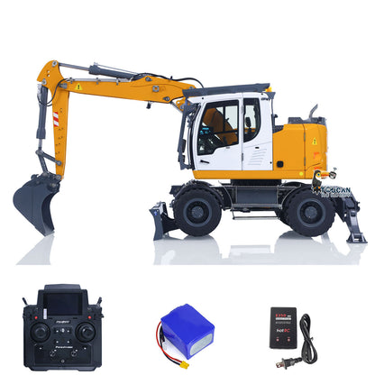 CUT Model 1/14 Remote Control Hydraulic Wheeled Excavator 3Arms LR914 8CH Valve Metal RC Digger Flysky PL18EV Lite Radio RTR