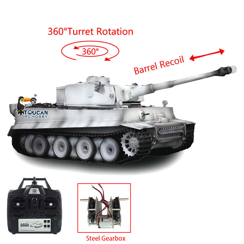 Henglong 1/16 Tiger I RC Tank 3818 7.0 w/ 360Degrees Rotating Turret Metal Idler Sproket Road Wheels Barrel Recoil Smoking Gearbox