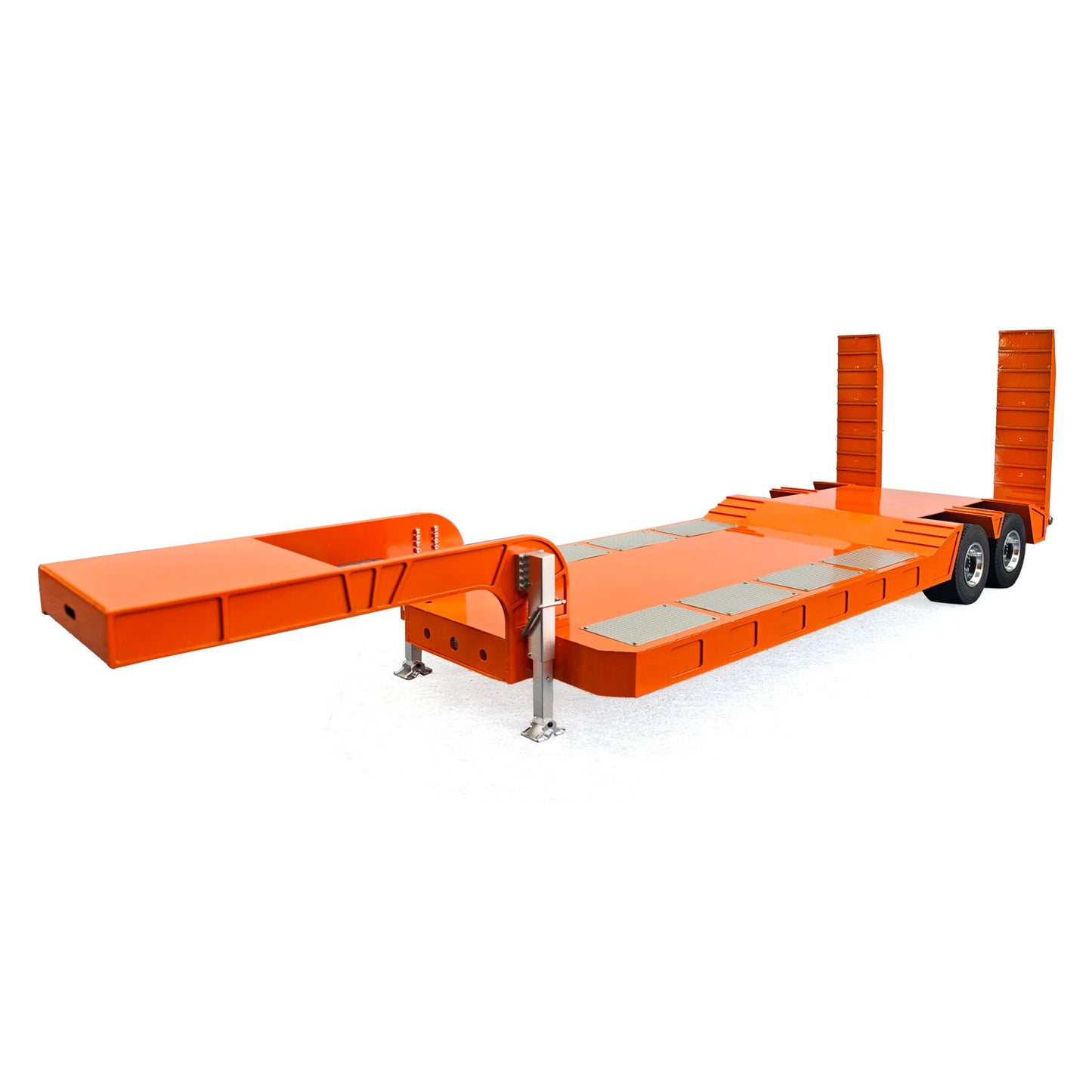 2 Axles Metal Lowboy Semi Trailer Spring Support Legs Tail Plate for 1/14 DIY Tamiya Remote Control Tractor Truck No Light