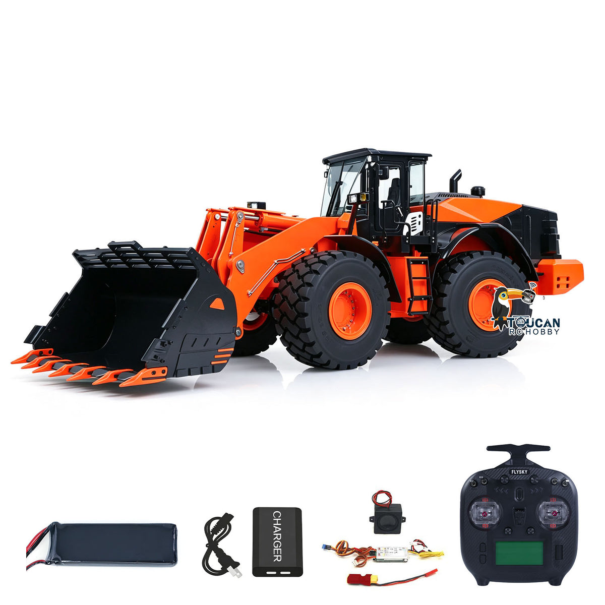 TOUCAN RC HOBBY JDModel 198 ZW370 1/14 Metal RC Hydraulic RTR Loader 2-Speed Transmission ST8 Controller Light Sound Axles Lock Brushless Motor & ESC for Model Collectors