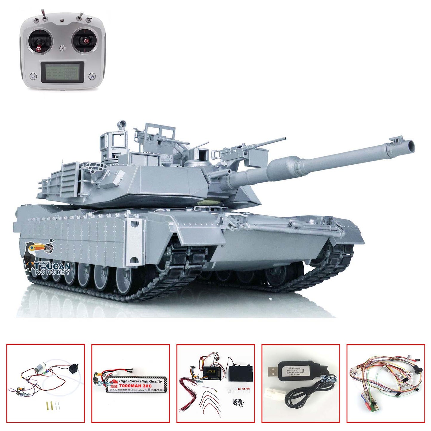 Metal RC Tank 1:16 Scale US Abrams M1A2 3918 TUSK I Ready to Run Tracked 360 Servo Rubber Smoke Barrel Flash 7000Battery