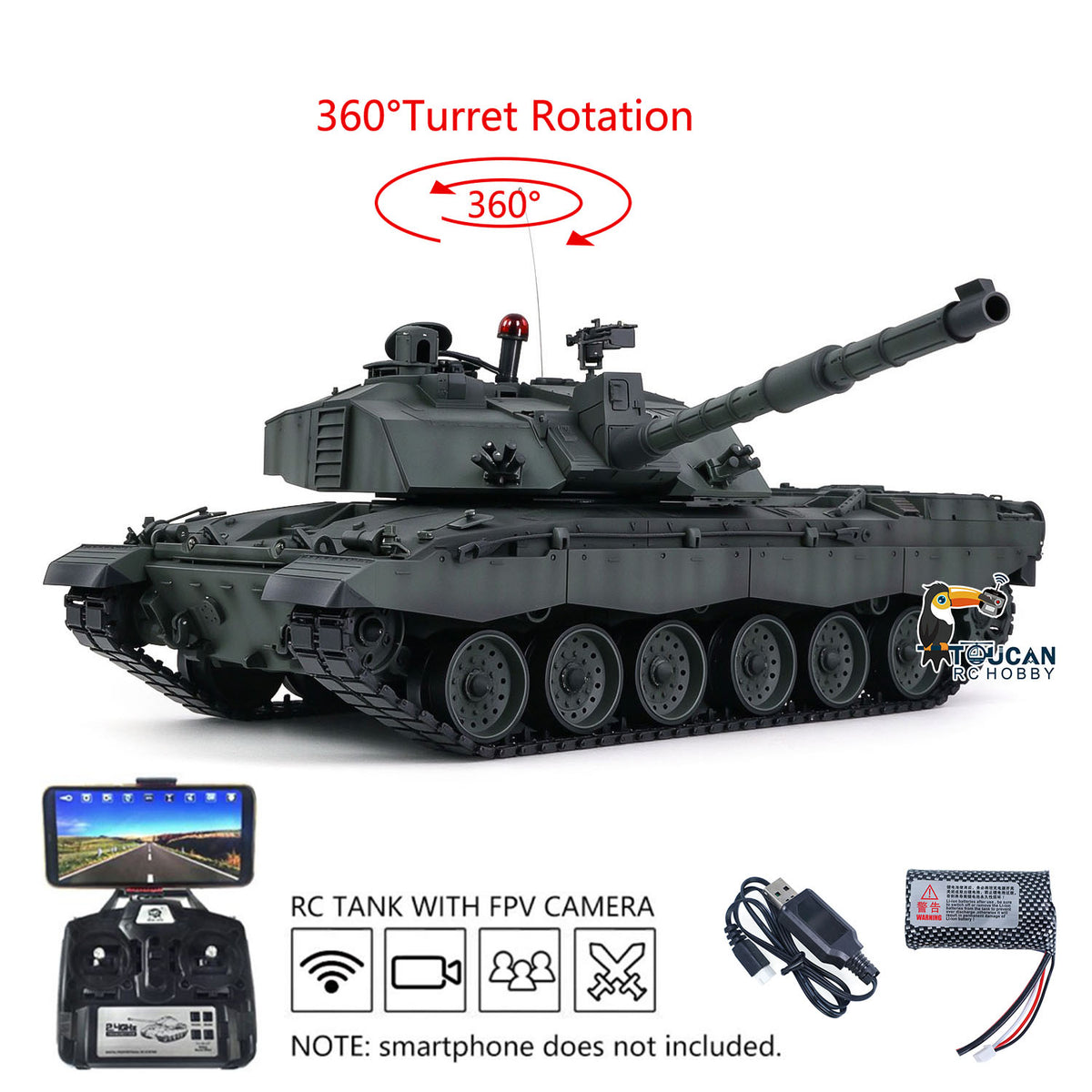 TOUCAN RC HOBBY Heng Long 1/16 TK7.0 Customize 3908 Challenger II RTR RC Tank FPV 360 Degrees Turret IR BB Smoke Metal Tracks Road Drive Idler Wheels