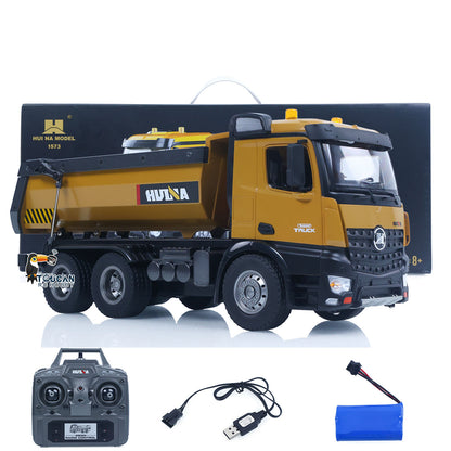 US Stock HUINA 1/14 Electric RC Dump Truck 573 Remote Control Tipper Model Vehicle Flowing Water Light Sound Effect 2.4G Radio Battery