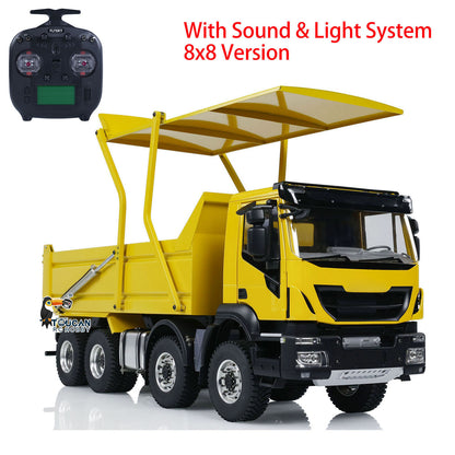 TOUCAN RC HOBBY MODOModel 1/14 Metal RC Hydraulic Dump Truck 8X8 Flip-Over Cover Lorry Vehicle Light Sound System Flysky ST8 Controller for Model Enthusiast