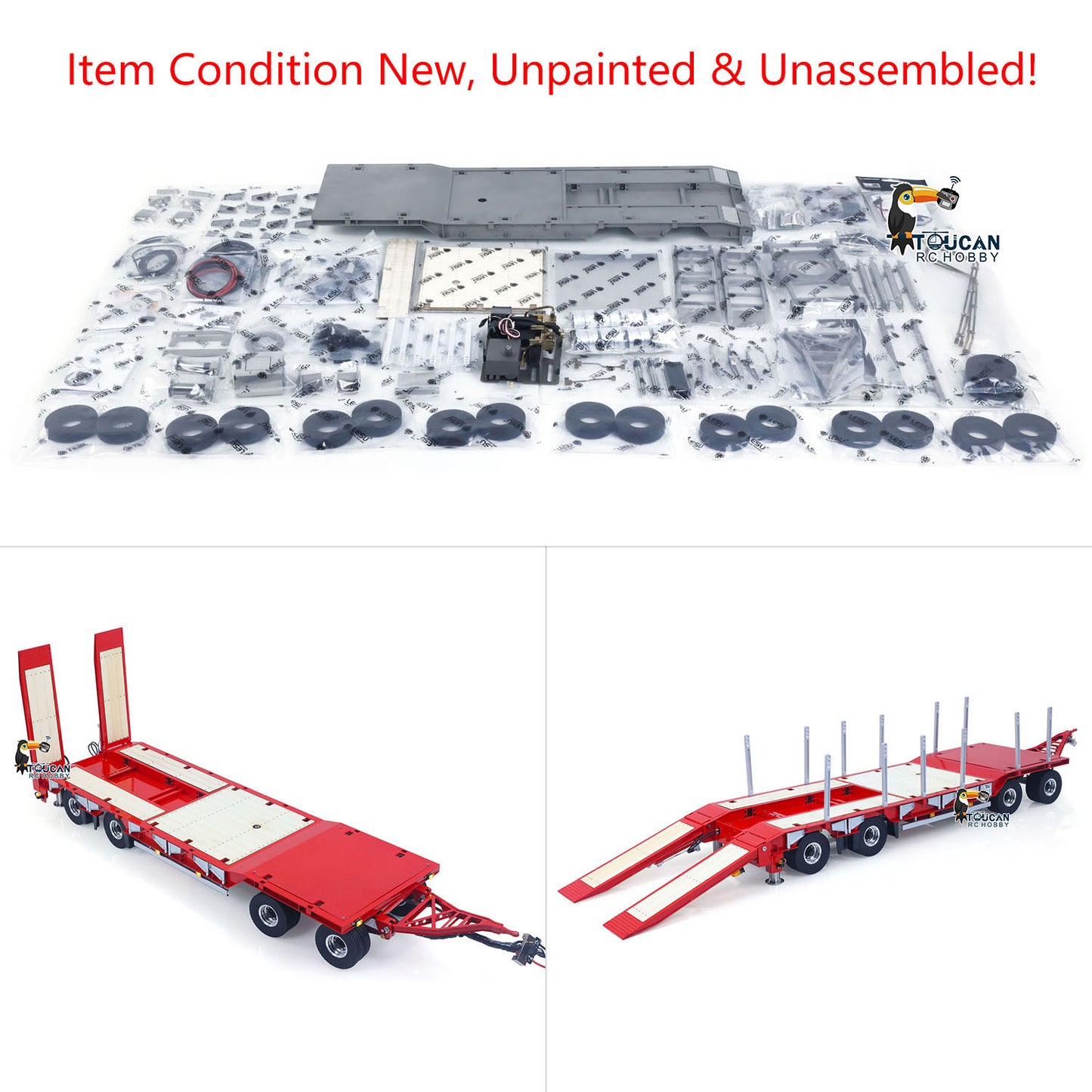LESU A0049 1/14 Metal 4-Axle Hydraulic RC Trailer Model with Lifting Tailboard Brushless ESC 2CH Valves for RC Tractor Trucks