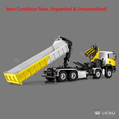 TOUCAN RC HOBBY LESU Z0124 1/14 8x8 Hydraulic Crane RC Roll Off Dump Truck with TGS Cabin Metal Chassis Telescopic Hook Lift 3 Speed Gearbox Light Sound System