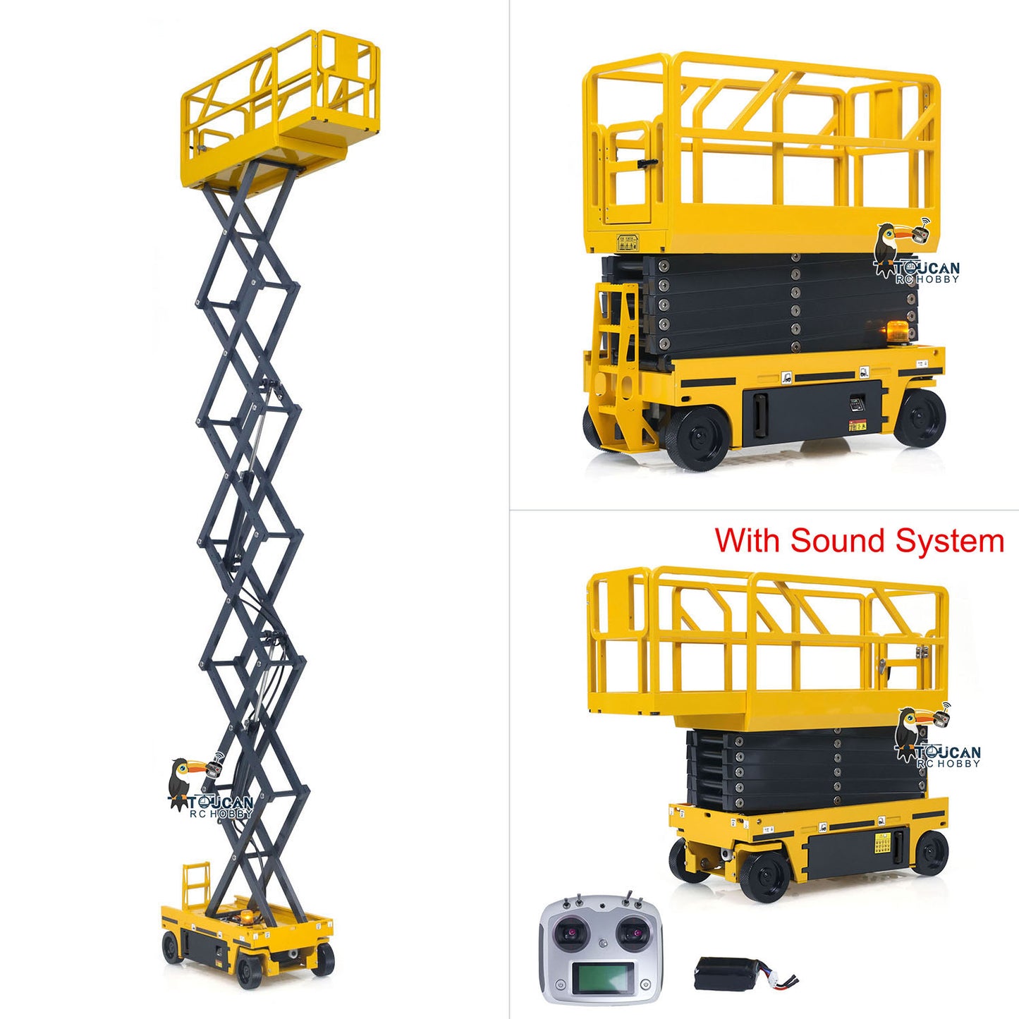 In Stock 1/14 CNC Metal Remote Control Hydraulic Aerial Work Platform Self-propelled RC Model Reversing Sound Rotating Light Battery