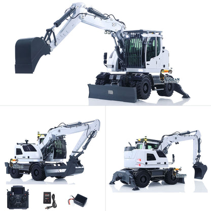 Metal 1:14 RC Hydraulic Wheeled Excavator LR914 Radio Control 8CH Valves Digger Model Front Axle Lock Flysky PL18EV Lite Lights