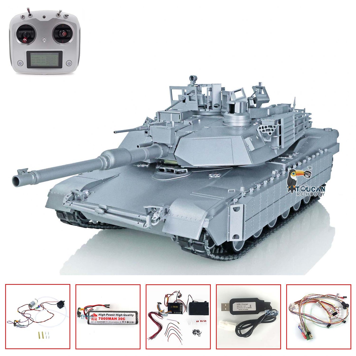 Metal RC Tank 1:16 Scale US Abrams M1A2 3918 TUSK I Ready to Run Tracked 360 Servo Rubber Smoke Barrel Flash 7000Battery