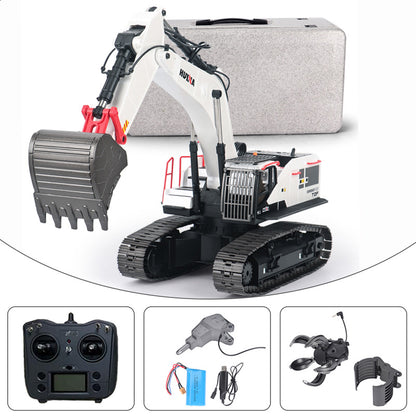 In Stock 1/14 HUINA RC Metal Excavator Ready to Run Toys 1594 Radio Lights Sound Battery 28CH Sound W/ Bucket Drill Round Wood Garb Gifts