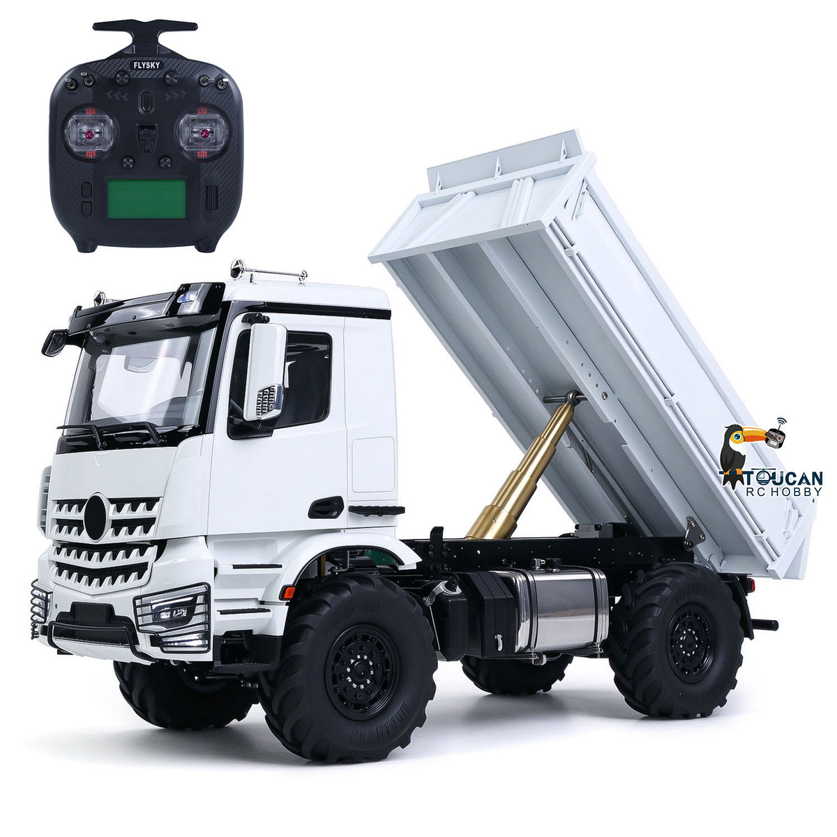 TOUCAN RC HOBBY 3363 MODO 1/14 4x4 ferngesteuerter hydraulischer Metall-Kipper, 2-Gang-Schaltgetriebe, Differentialsperren, RC-Kipper-Modell ST8 mit Funkfernsteuerung, Licht und Sound