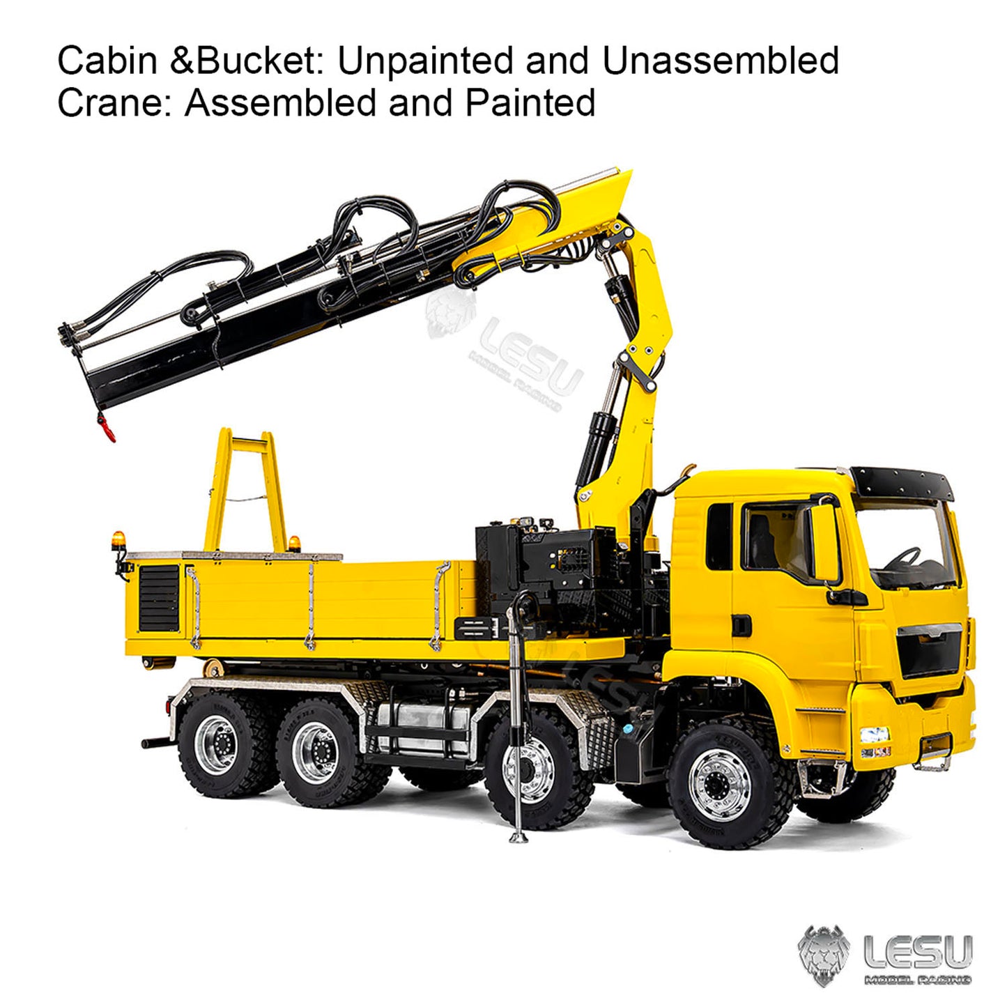 LESU 1/14 Metal Hydraulic 8x8 RC Roll On Off Dumper with Crane 2 Speed Transmission 9 Ways Brass Valves Sound Light System