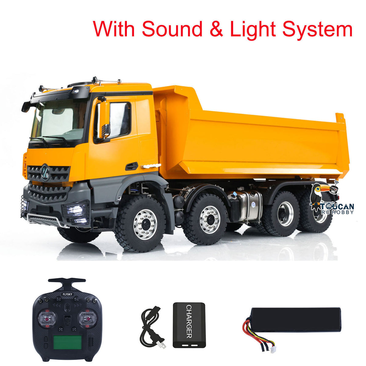 TOUCAN RC HOBBY Kabolite K3365/K3366 1/14 Metal RC Roll on off Dumper Truck RTR 8x8 Hydraulic Tipper Vehicle 2-Speed Transmission Light & Sound System FlySky ST8 Controller Square/U-shaped Bucket for Model Collector