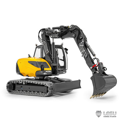 LESU Metal 1/14 Hydraulic RC Excavator MC15 4 Arms Remote Control Digger Model 9 Ways Valve Dual Pumps Light Sound Radio Battery