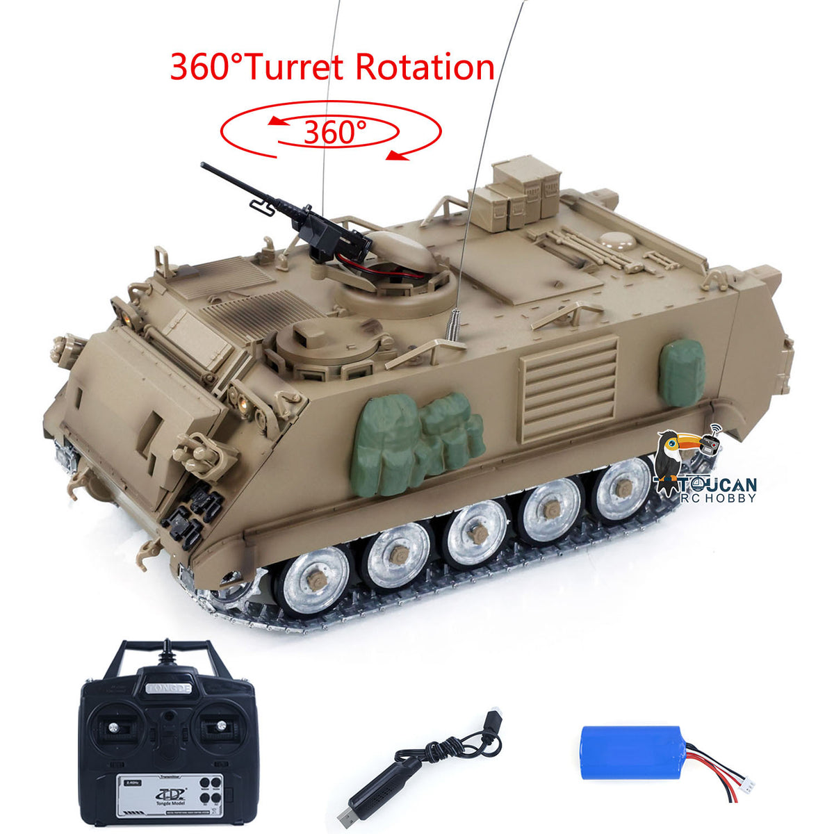 TOUCAN RC HOBBY Tongde 1/16 RC Tank M2412-C M113A2 APC Infrared Turret Rotary 360 Degree Remote Control Electric Military Vehicle Metal Wheels