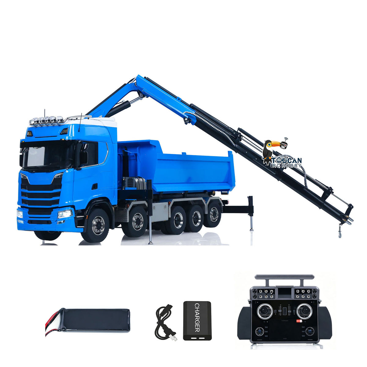 TOUCAN RC HOBBY LXY 770S 10x10 1/14 Hydraulic Crane Dump RC Tipper Car Metal Full Dump Truck RTR Battery Light Sound