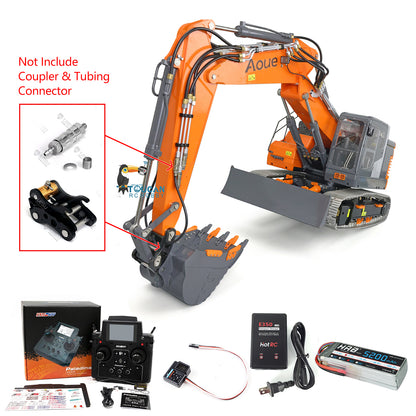 LESU AOUE ET26L 1/14 Metal RC Hydraulic Excavator B0012 RTR Short Tail 3-Arm Tracked Digger Construction Model Light FlySky PL18EV Controller for Hobby Collectors