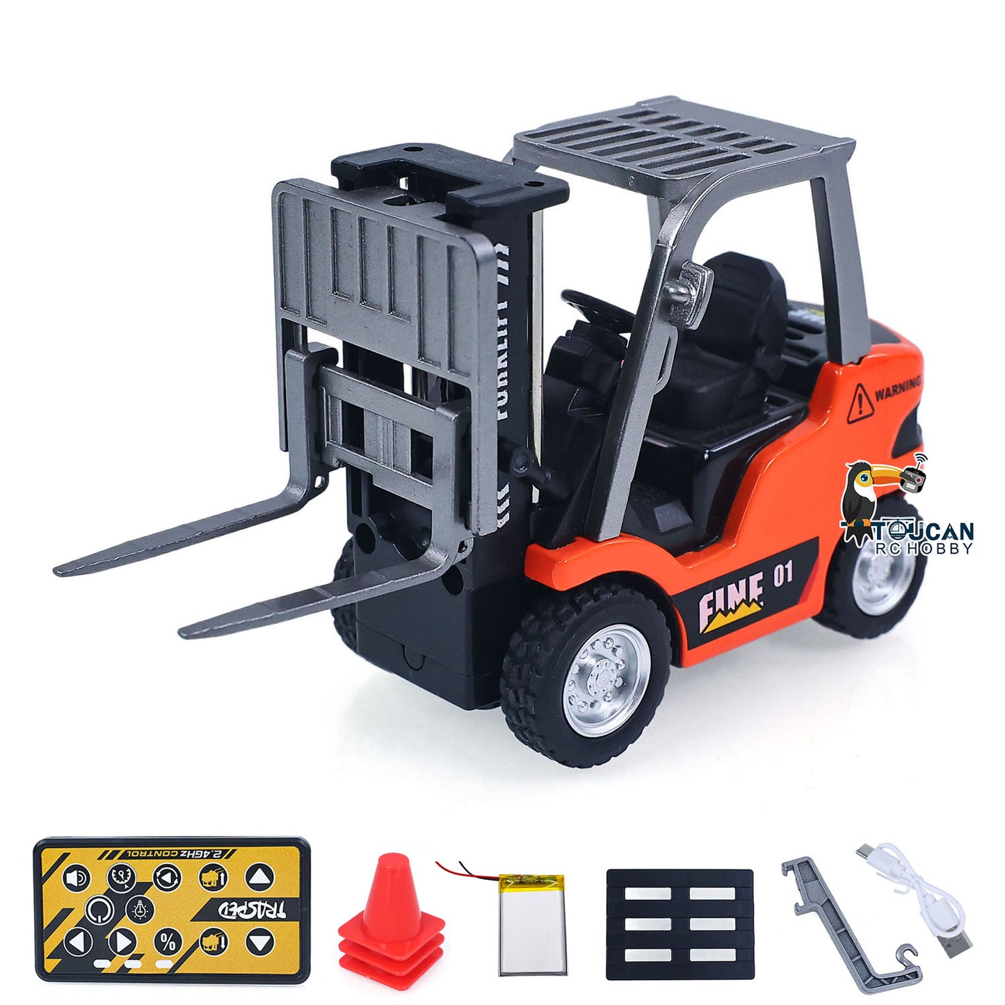 1/64 RC Forklift Full Proportion Control Realistic Details Road Barrier Desktop Ornaments Parent Child Interaction RTR