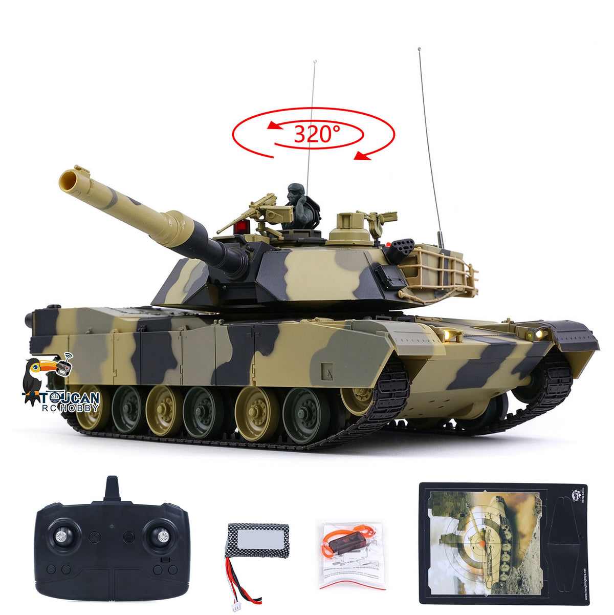 TOUCAN RC HOBBY Heng Long 1/24 RC Tank Abrams M1A2 3816-2 2.4G Remote Control Battle Vehicle Panzer Simulation Model Painted Assembled