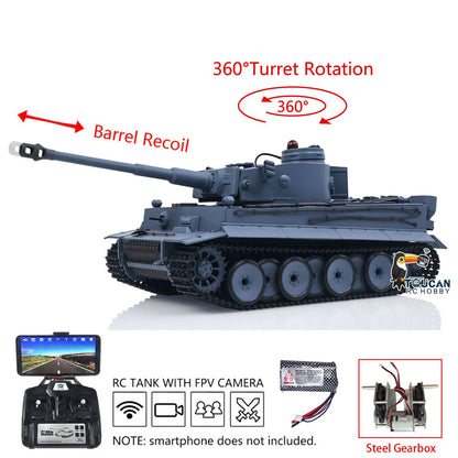 TOUCAN RC HOBBY Henglong 1/16 TK7.0 Plastic German Tiger I RTR RC Tank 3818 with Steel Gearbox Metal Barrel Recoil 360 Degrees Turret BB Unit Infrared Combat