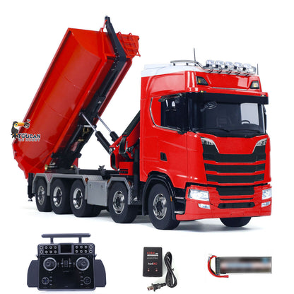 1/14 10x10 Remote Control Hydraulic Crane Dump Truck Metal Chassis Rail RC Full Tipper 770S Differential Lock Rear Steering Axle