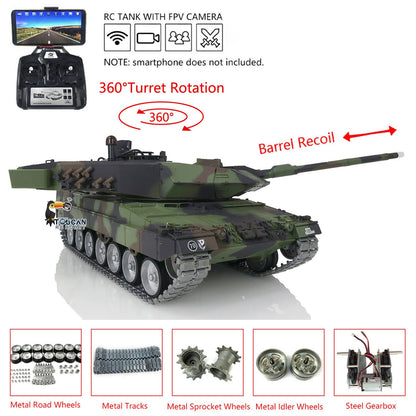 TOUCAN RC HOBBY Henglong 1/16 TK7.0 3889 Leopard2A6 RTR RC Tank FPV Barrel Recoil BB IR Smoke 360 Degrees Turret Metal Tracks Road Drive Idler Wheels Gearbox