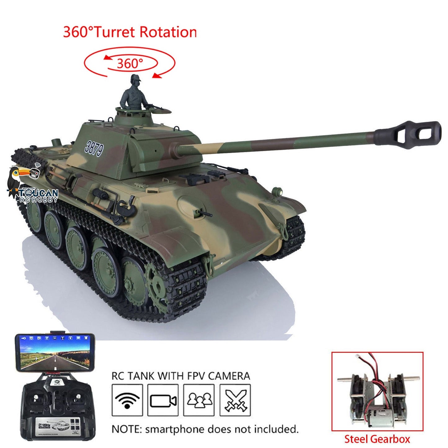 TOUCAN RC HOBBY Henglong 1/16 TK7.0 Plastic Panther G Soviet KV-1 RTR RC Tank 3879/3878 Model BB IR Smoke FPV 360 Degrees Turret Metal Barrel Steel Gearbox
