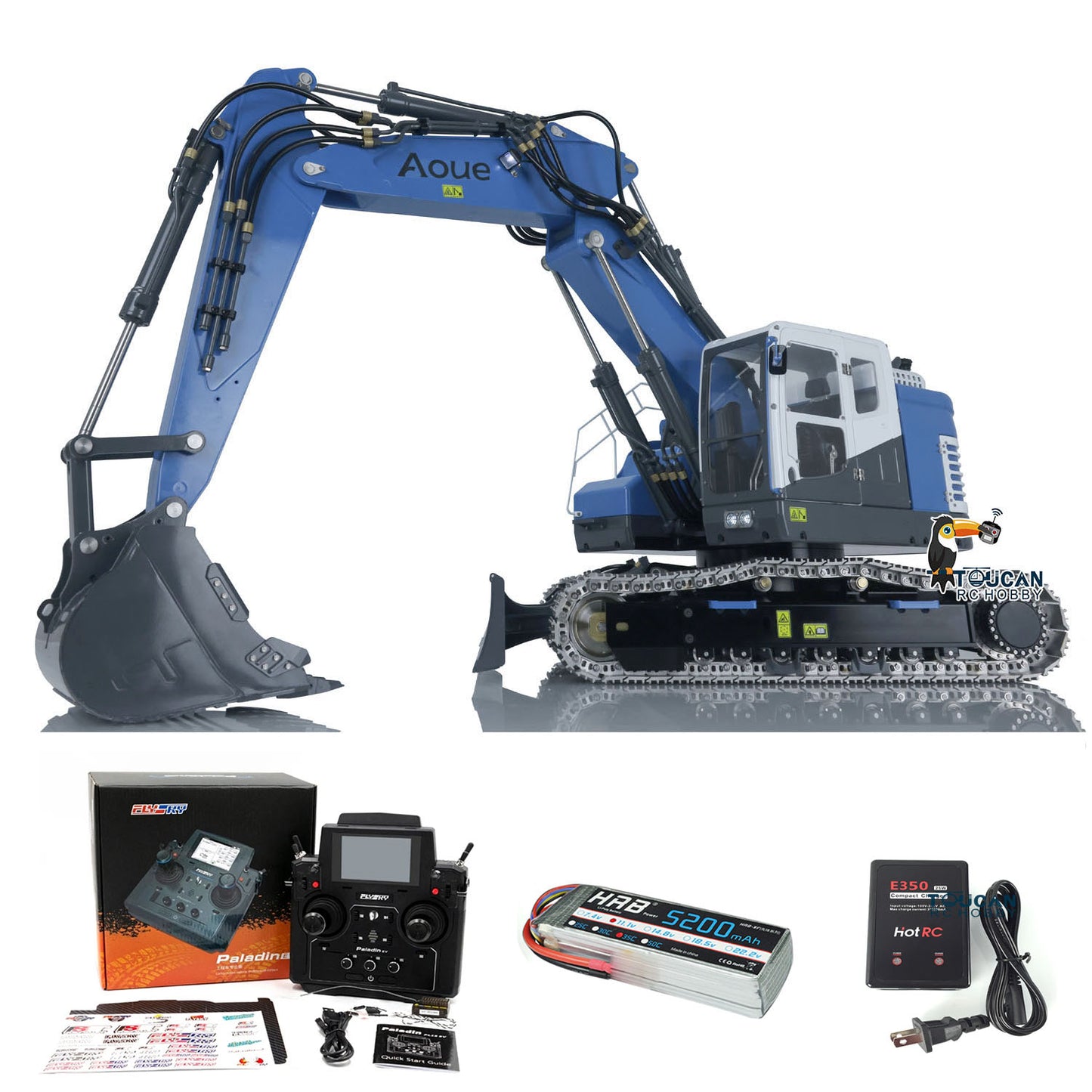LESU AOUE ET26L 1/14 Metal RC Hydraulic Excavator B0012 RTR Short Tail 3-Arm Tracked Digger Construction Model Light FlySky PL18EV Controller for Hobby Collectors