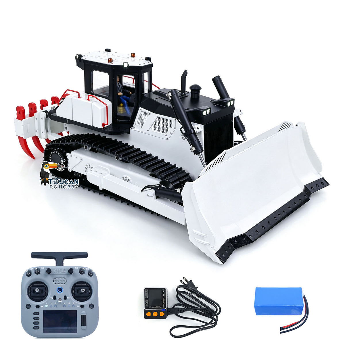 TOUCAN RC HOBBY D155AX 1/12 Metal RC Hydraulic Bulldozer RTR 7-Channel Valve Brushless Motor 5-Shank Rear Plow Light Sound for Model Enthusiast