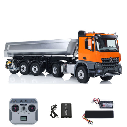 TOUCAN RC HOBBY Kabolite Metal 1/14 4X4 RC Tractor Truck 3Axles Electric Lifting Dump Trailer 5801 RTR Remote Control Emulated Car Hobby Model 2-speed Transmission Battery Light Sound