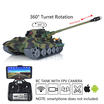 TOUCAN RC HOBBY Heng Long 1/16 7.0 Individueller 3888A King Tiger RTR RC-Panzer Kanonenrückstoß FPV 360-Grad-Turm IR BB Rauch Metall Lauf- Leit- und Treibräder Ketten Getriebe