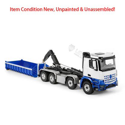TOUCAN RC HOBBY LESU Z0088 1/14 8x8 Metal Roll Off RC Hydraulic Dump Truck with Folding Hook Lift 3 Speed Transmission Differential Lock Sound Light