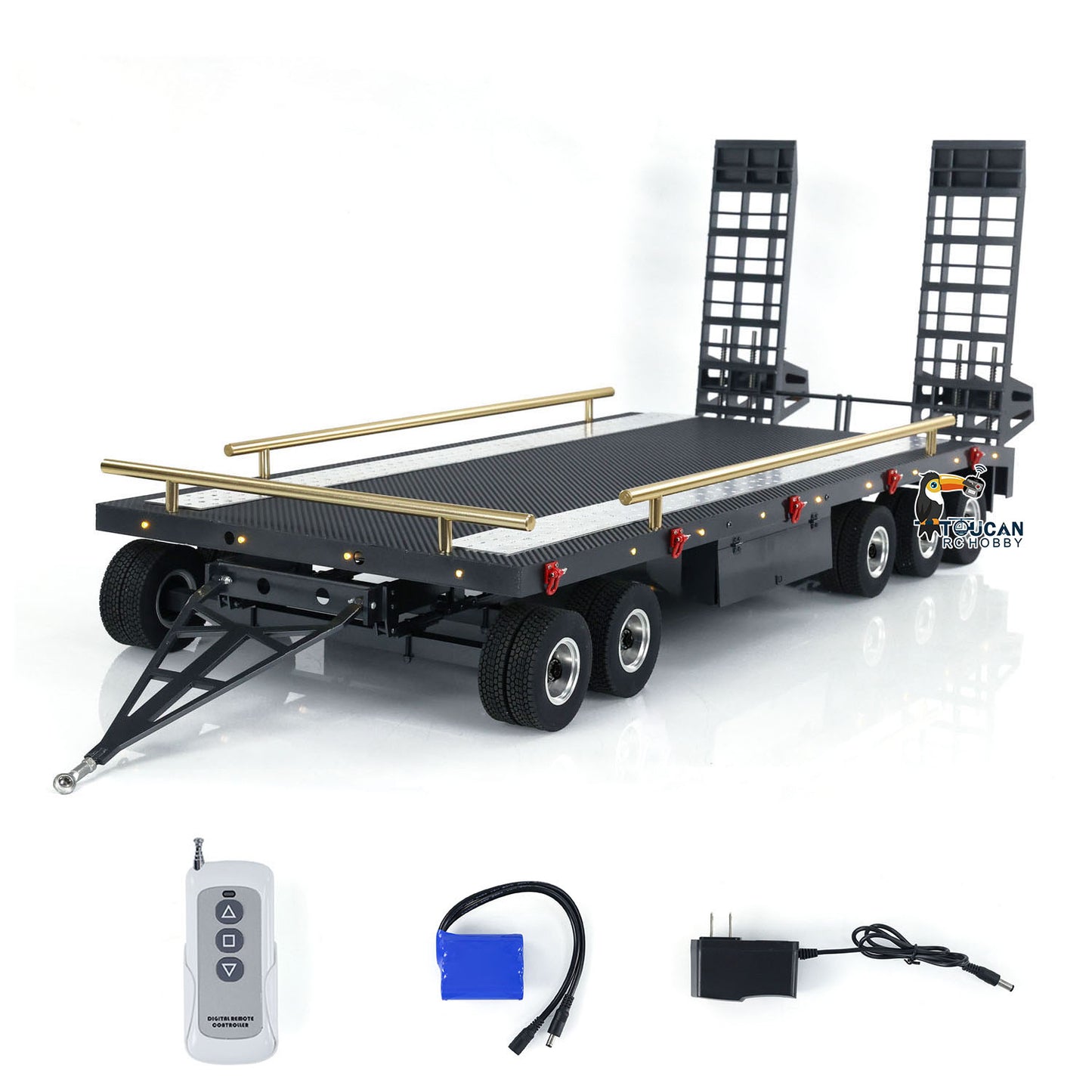 Metal 5 Axles Full Trailer for 1/10 1/8 RC Crawler 1/14 1/12 Hydraulic Radio Controlled Truck Car Painted DIY Models