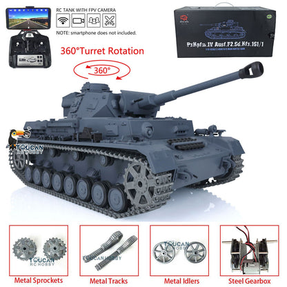 TOUCAN RC HOBBY Henglong 1/16 TK7.0 Promotion German Panzer IV F2 3859 RTR RC Tank 360 Degrees Turret Smoke Infrared Combat BB Metal Barrel Tracks Sprockets Idlers Wheels
