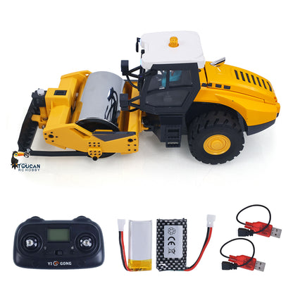 1/50 Mini Remote Control Road Roller RTR Electric RC Construction Vehicle Finished Model Metal Blade Lights Sounds Effect