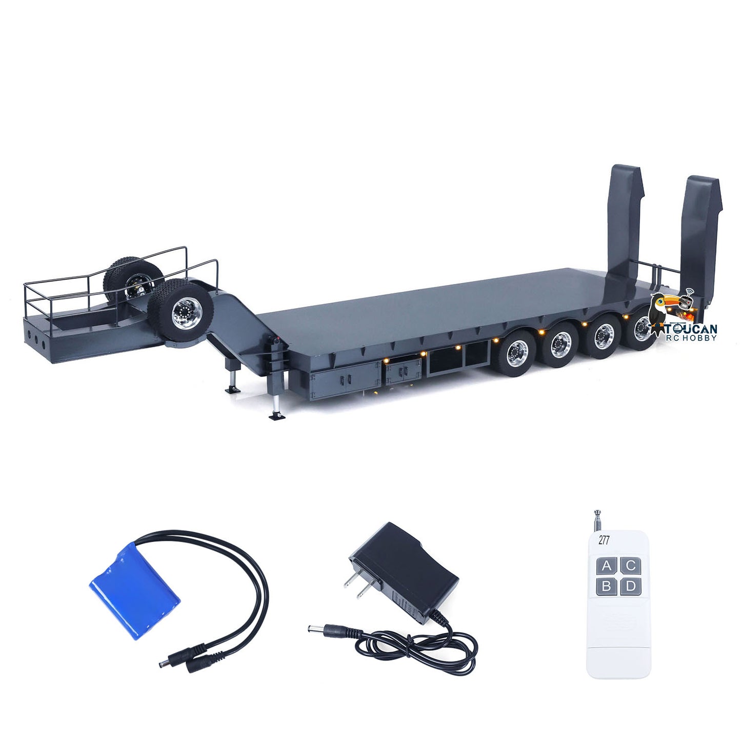 Metal 4 Axles Trailer for 1/14 JDM 189 RC Tractor Remote Controlled Semi-Trailer Truck with Electric Tail-board Painted Assembled