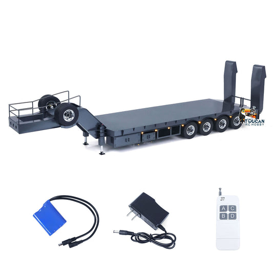 Metal 4 Axles Trailer for 1/14 JDM 189 RC Tractor Remote Controlled Semi-Trailer Truck with Electric Tail-board Painted Assembled