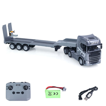TOUCAN RC HOBBY US Stock HUINA 770S 1/24 RC Tractor Truck Radio Controlled Vehicle 3Axle Plastic Semi Flatbed Trailer W/ Support Legs