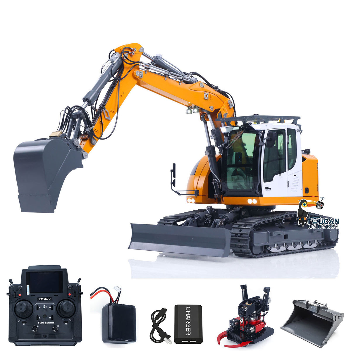 TOUCAN RC HOBBY CUT RC Hobby LR914 PRO MAX Metal 1/14 RC Hydraulic Excavator RC Digger Wrist Quick Coupler Bucket 8ways Valve PL18EV LITE Sound Radio Battery